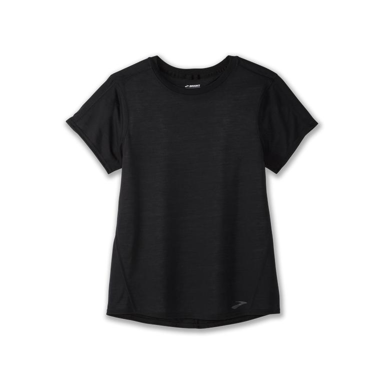 Brooks Distance Womens Short Sleeve Running Shirt - Black - Indonesia (FLJI-46350)